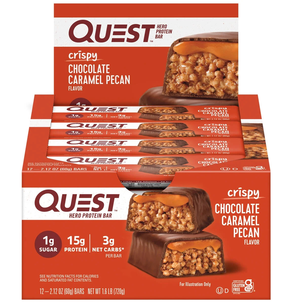 Quest Hero Protein Bars, Low Carb, Gluten Free, Chocolate Caramel Pecan, 12 Count