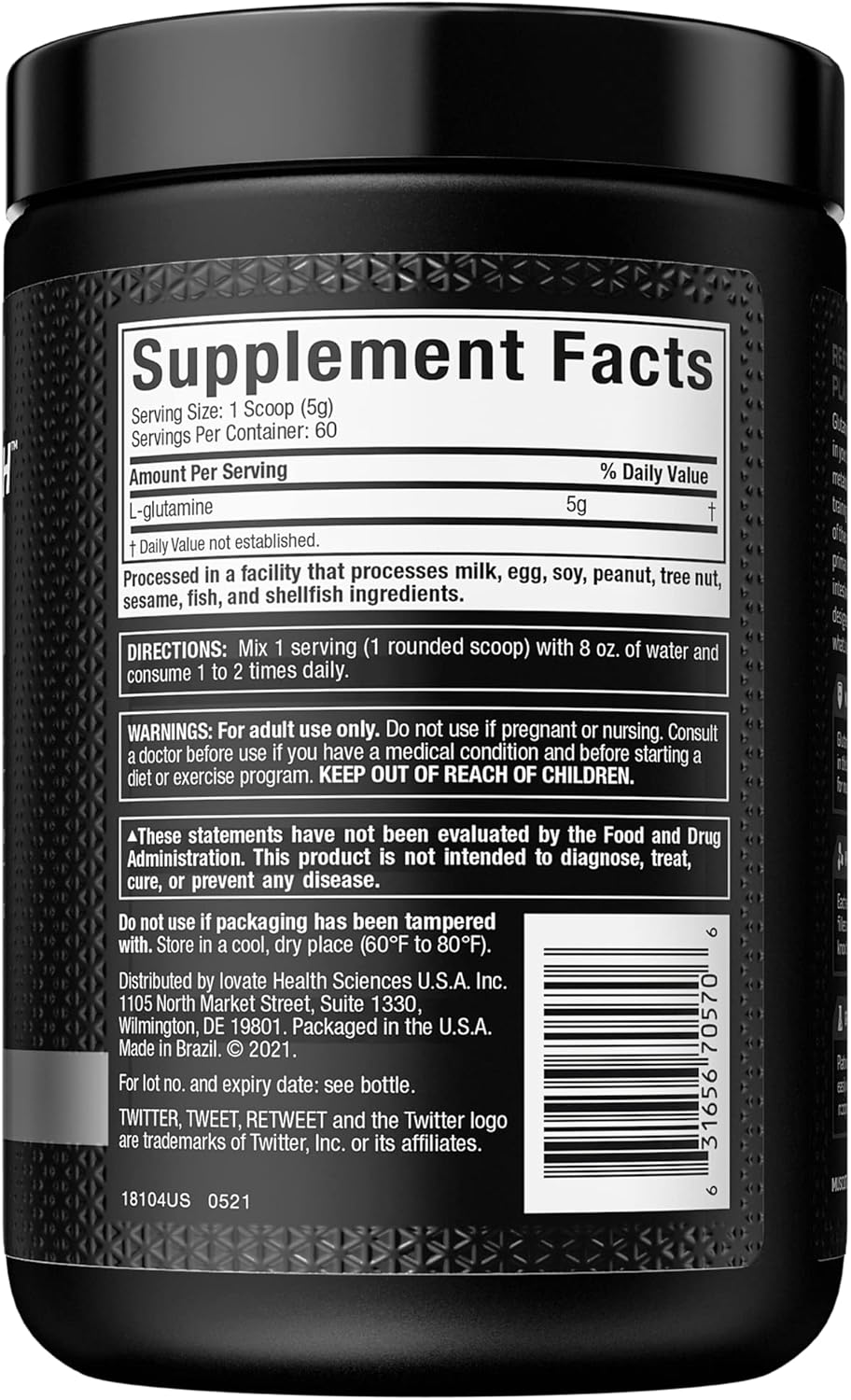 Glutamine Powder | 100% Pure L Glutamine Powder | Post Workout Recovery Drink | L-Glutamine Powder for Men & Women | Muscle Recovery | Unflavored (60 Servings)