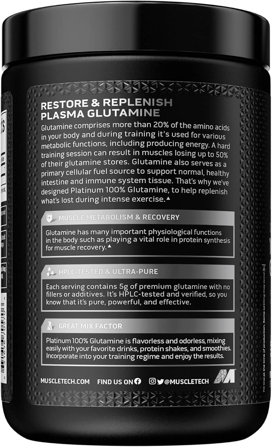 Glutamine Powder | 100% Pure L Glutamine Powder | Post Workout Recovery Drink | L-Glutamine Powder for Men & Women | Muscle Recovery | Unflavored (60 Servings)
