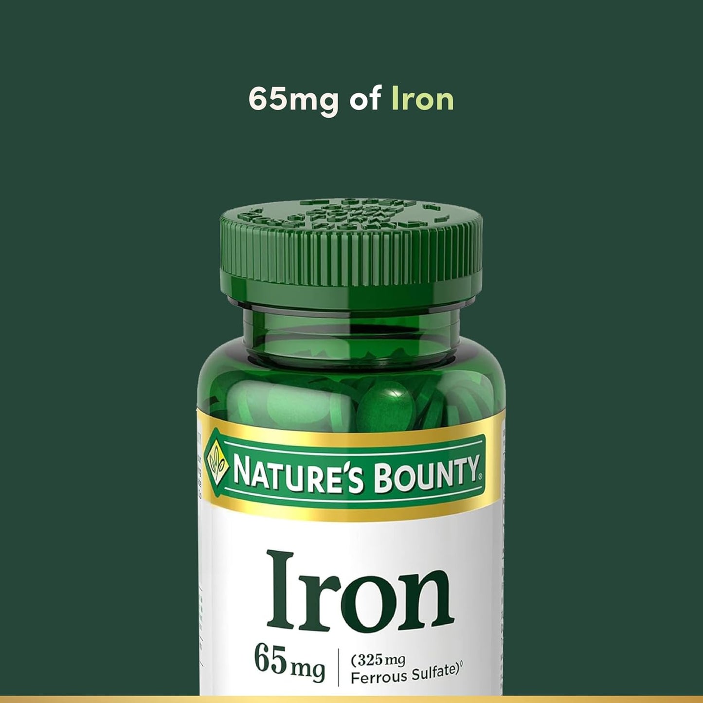 Iron 65Mg, 325 Mg Ferrous Sulfate, Cellular Energy Support, Promotes Normal Red Blood Cell Production, 100 Tablets