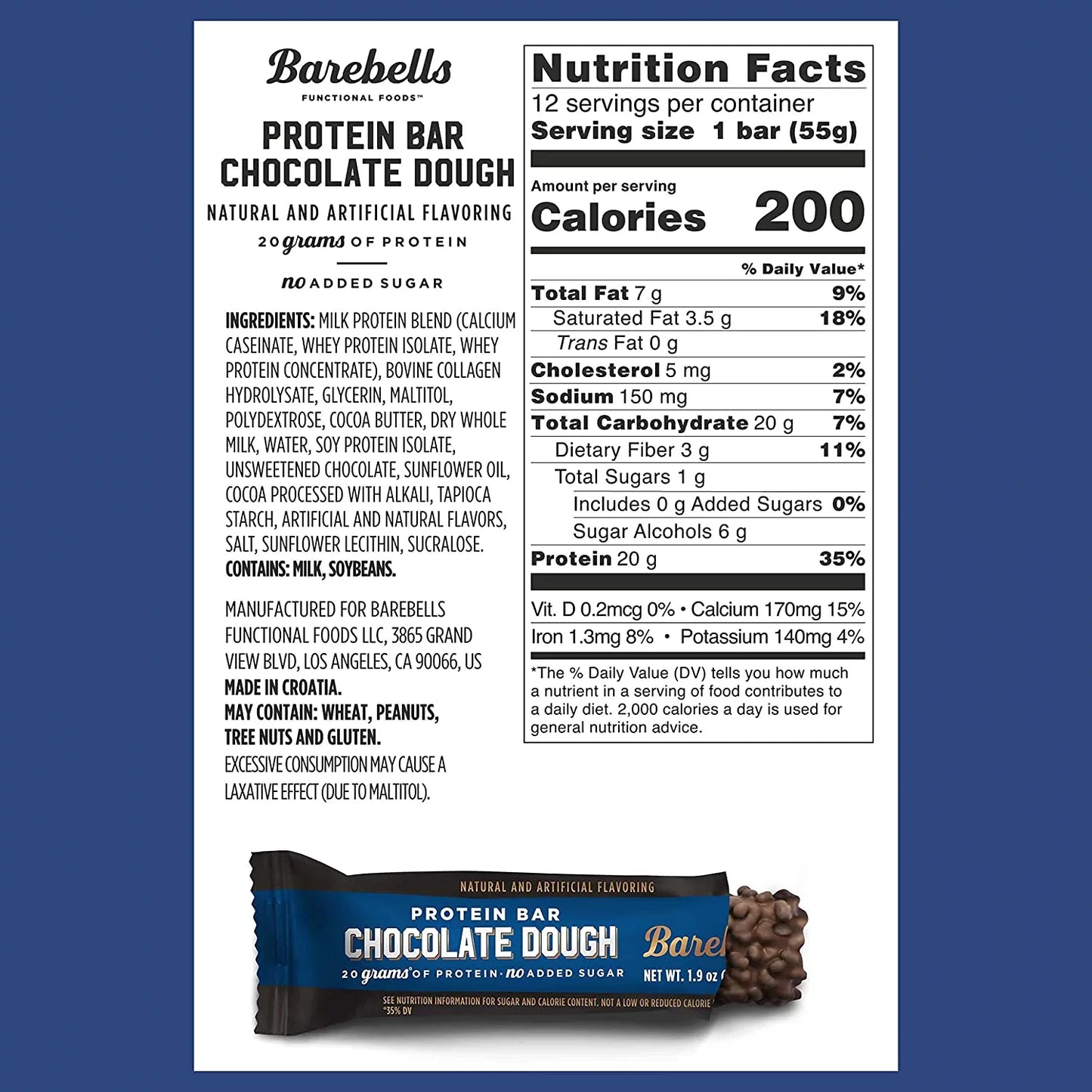 Chocolate Dough Protein Bar 12 - 55 G Bars