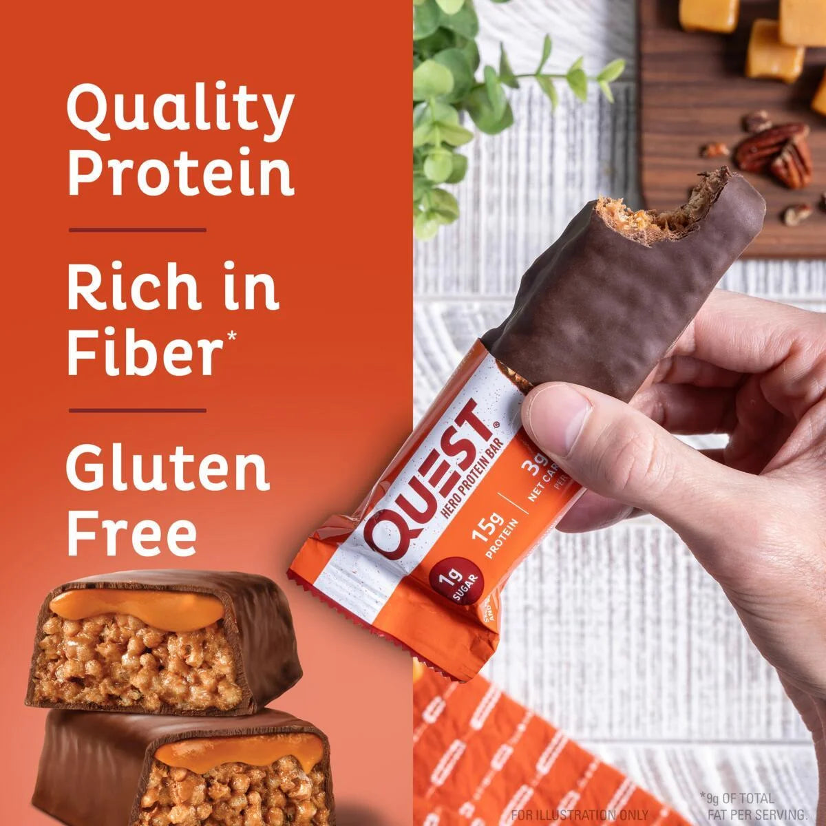 Quest Hero Protein Bars, Low Carb, Gluten Free, Chocolate Caramel Pecan, 12 Count