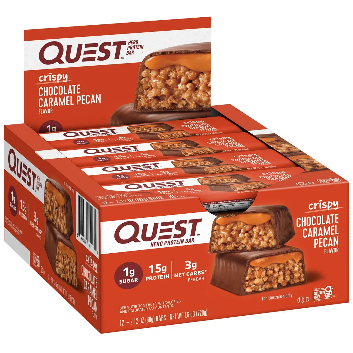 Quest Hero Protein Bars, Low Carb, Gluten Free, Chocolate Caramel Pecan, 12 Count