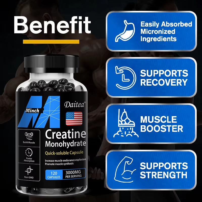 Creatine Monohydrate 3000 Mg, Easy to Absorb, Supports Strength, Muscle, Helps Replenish Muscle ATP Levels, 120 Capsules