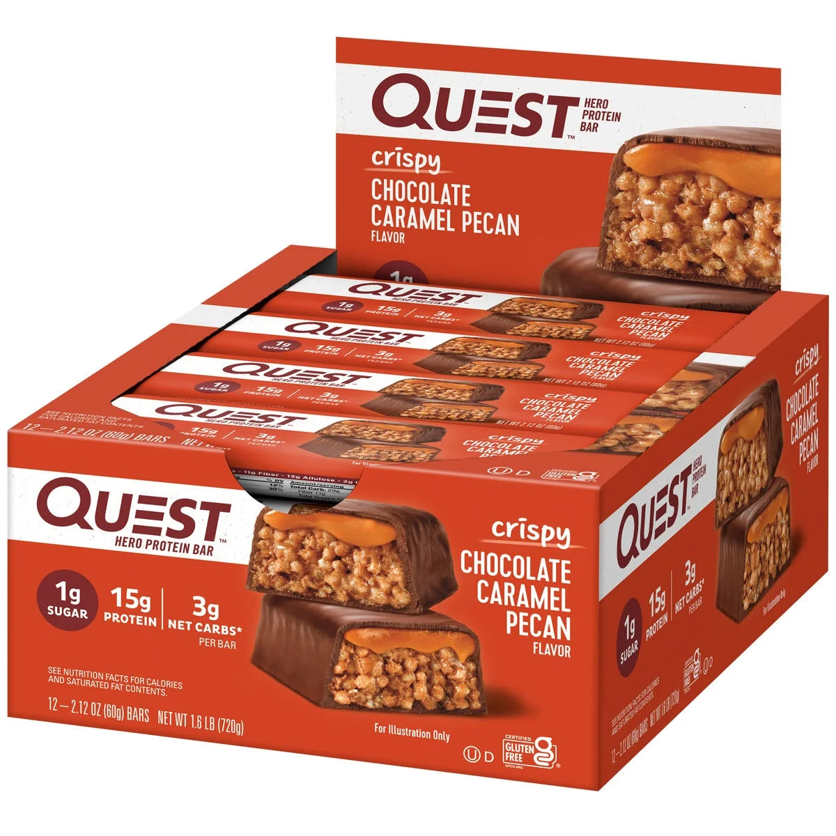 Quest Hero Protein Bars, Low Carb, Gluten Free, Chocolate Caramel Pecan, 12 Count