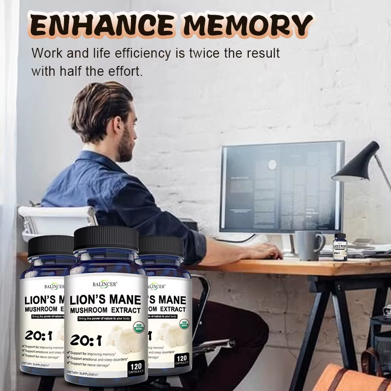Lion'S Mane Mushroom Extract Supplement for Mood and Sleep Health, Non-Gmo, Gluten-Free
