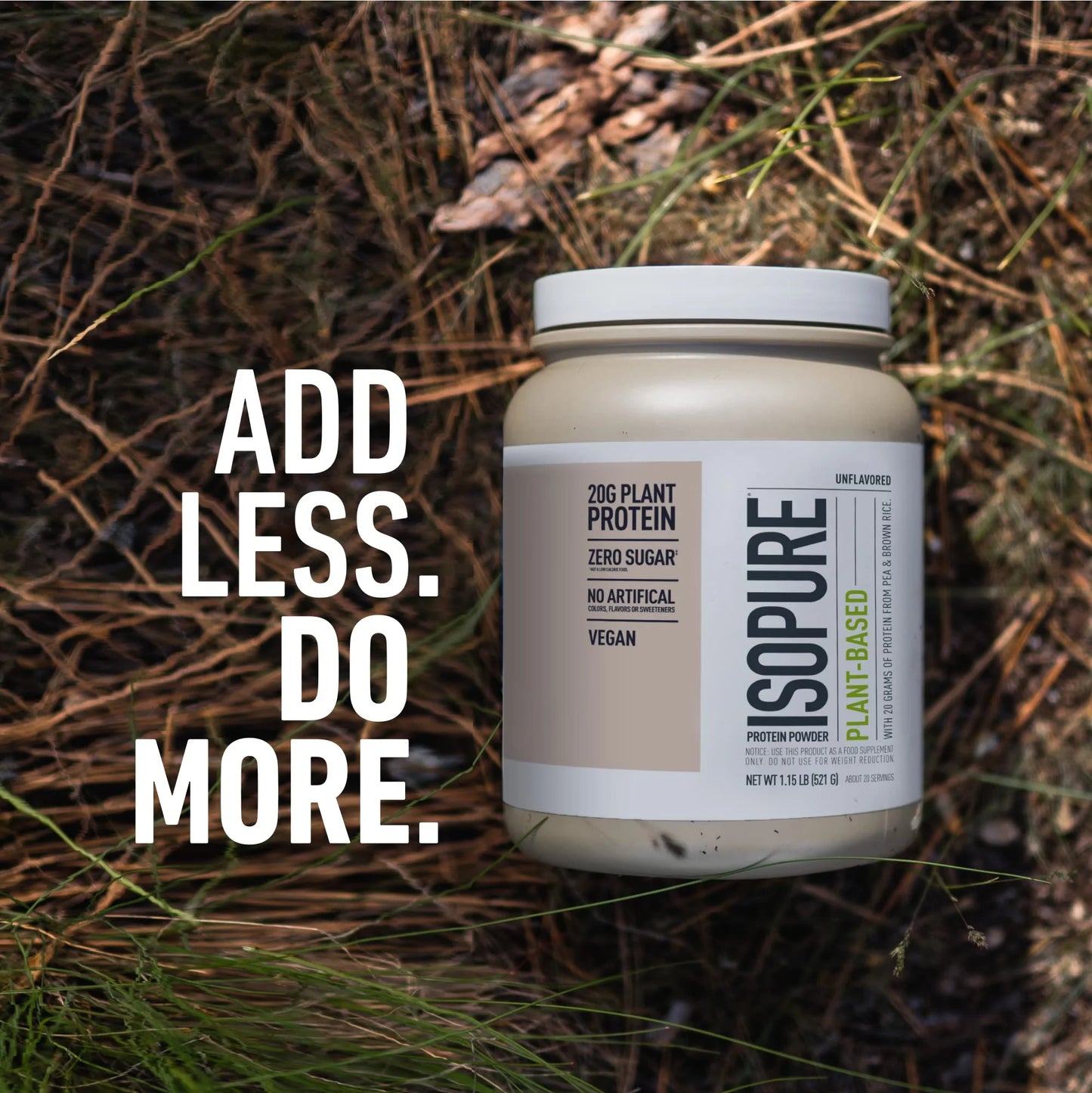 , Plant-Based Protein, 20 G Pea & Brown Rice Protein Powder, Unflavored, 1.15 Lb, about 20 Servings