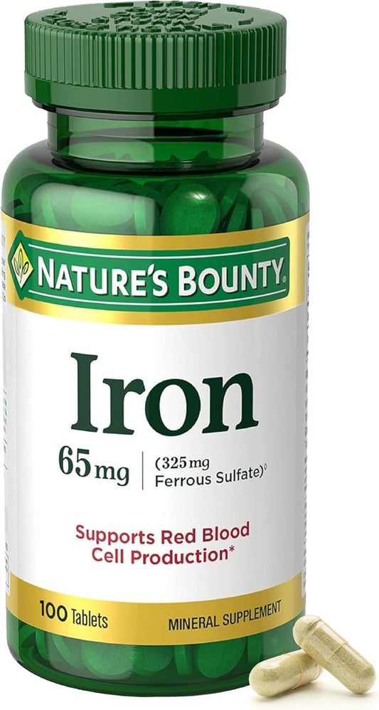 Hierro 65 mg (Sulfato Ferroso 325 mg) – Apoyo a la Energía Celular y Producción de Glóbulos Rojos – 100 Tabletas