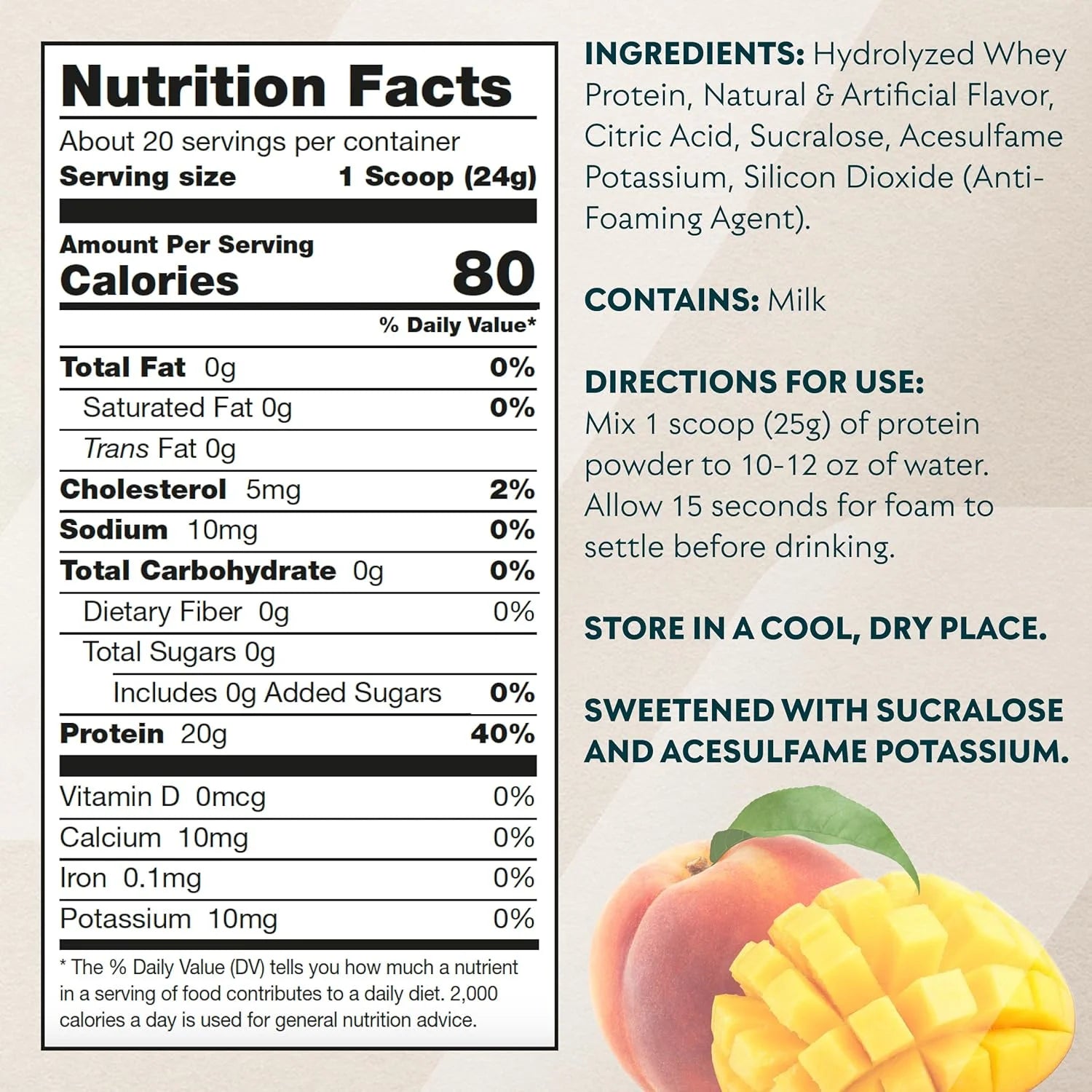 Clear Whey Isolate Protein Powder, Peach Mango, 20 Servings