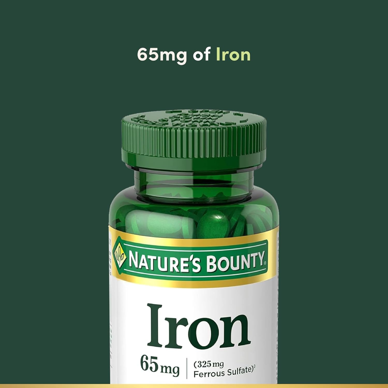 Iron 65Mg, 325 Mg Ferrous Sulfate, Cellular Energy Support, Promotes Normal Red Blood Cell Production, 100 Tablets