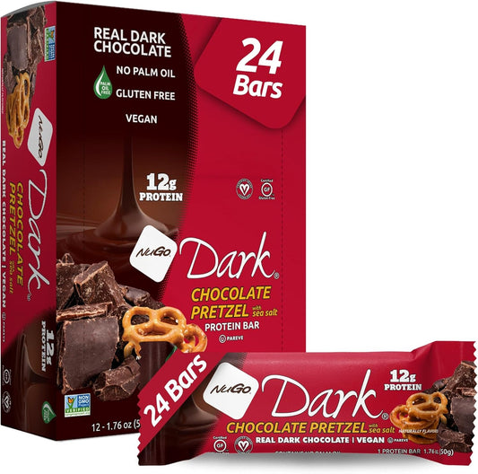 NuGo Dark Protein Bars – 10g-13g de Proteína, Chocolate Oscuro Real, Veganas, Sin Gluten, Sin Aceite de Palma, 12 Barras