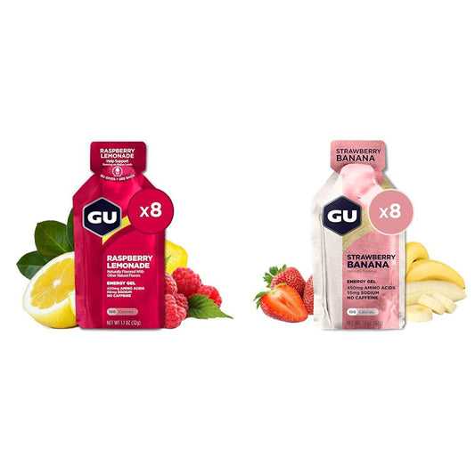 Gel Energético Deportivo Original – Pack de 8 Unidades | Sabores Frambuesa-Limón y Fresa-Plátano | Vegano y Sin Gluten
