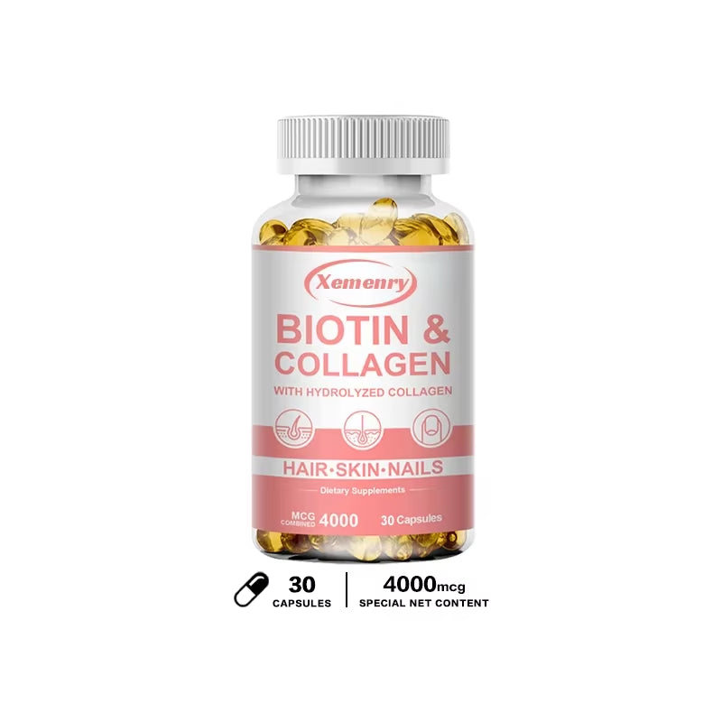 Suplemento de Biotina y Colágeno, Cápsulas Veganas, Sin OGM ni Gluten