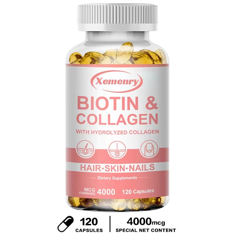 Suplemento de Biotina y Colágeno, Cápsulas Veganas, Sin OGM ni Gluten