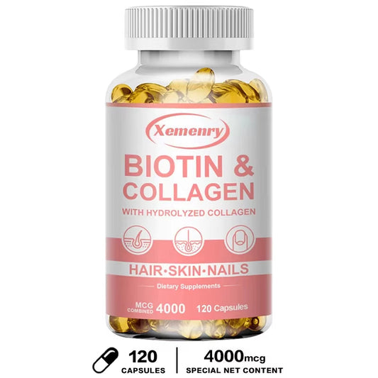 Suplemento de Biotina y Colágeno, Cápsulas Veganas, Sin OGM ni Gluten