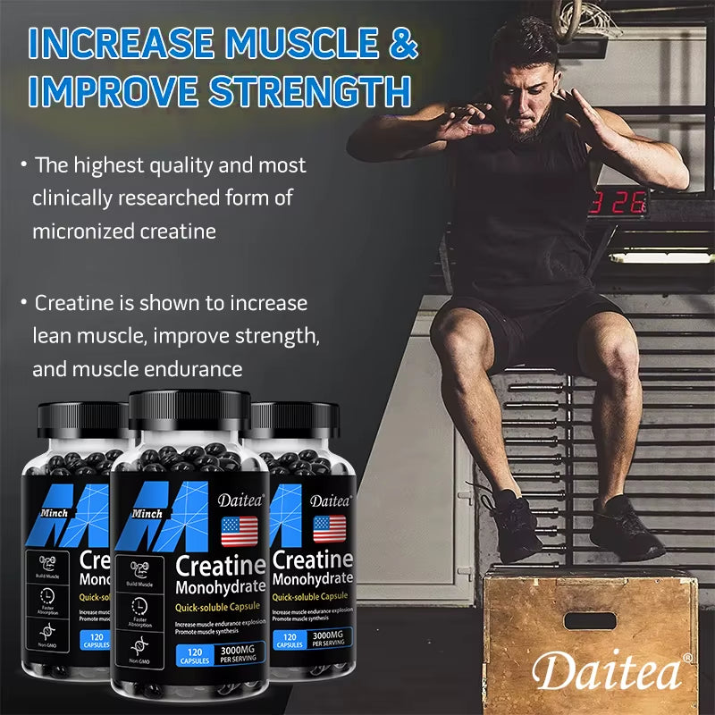 Creatine Monohydrate 3000 Mg, Easy to Absorb, Supports Strength, Muscle, Helps Replenish Muscle ATP Levels, 120 Capsules